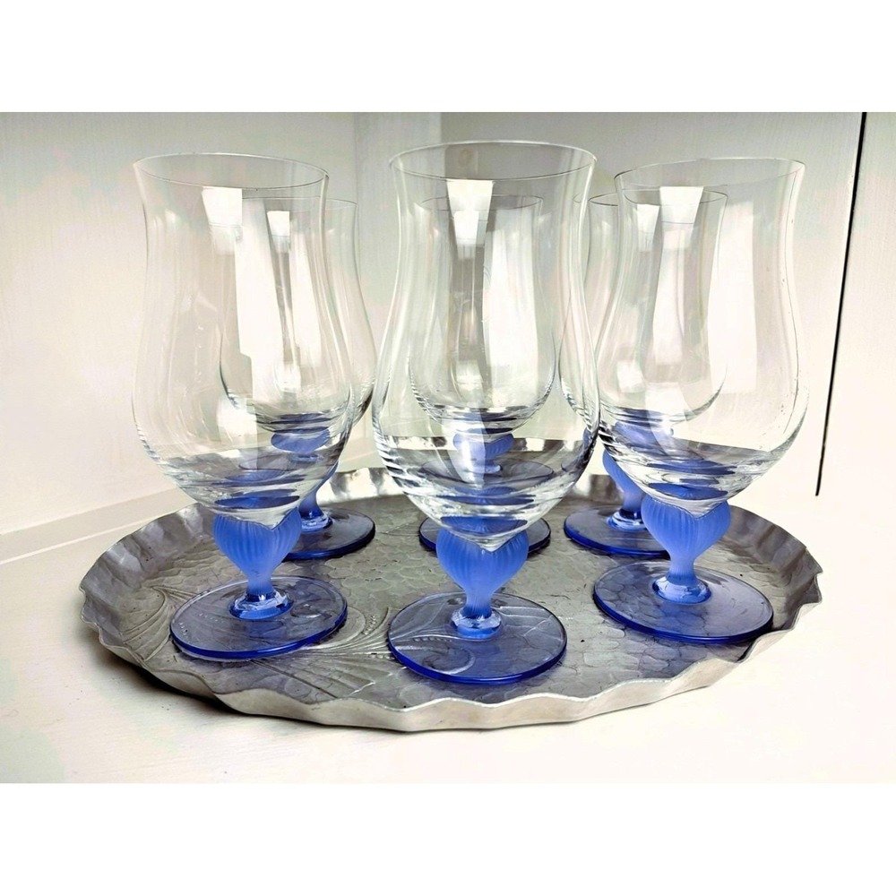 Mikasa Sea Mist Sapphire Iced Tea Glasses, Set of 6 -Vintage Frosted Stemware